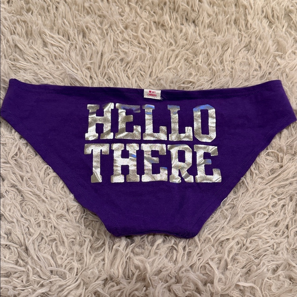 NWT VTG Victoria’s Secret PINK 'Hello There' Foil Purple Bikini Panties Small